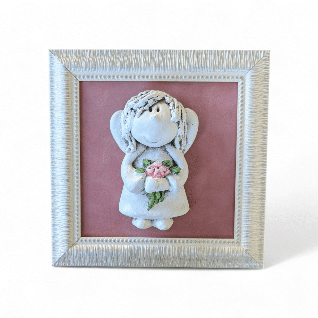 Įrėmintas keramikinis angeliukas